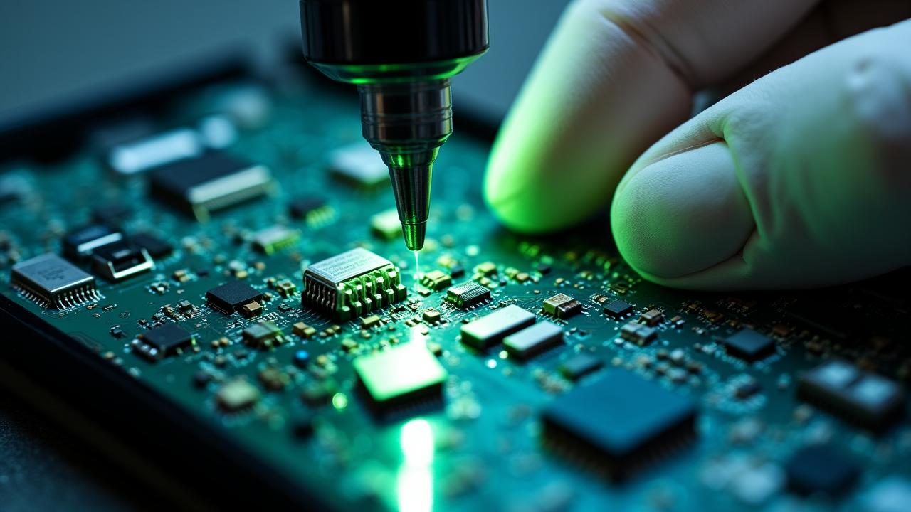A high-end smartphone being meticulously inspected under clinical lighting